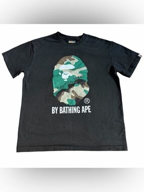 Bape By A Bathing Ape Green Camo T Shirt Men’s Sz L Black Japanese Streetwear